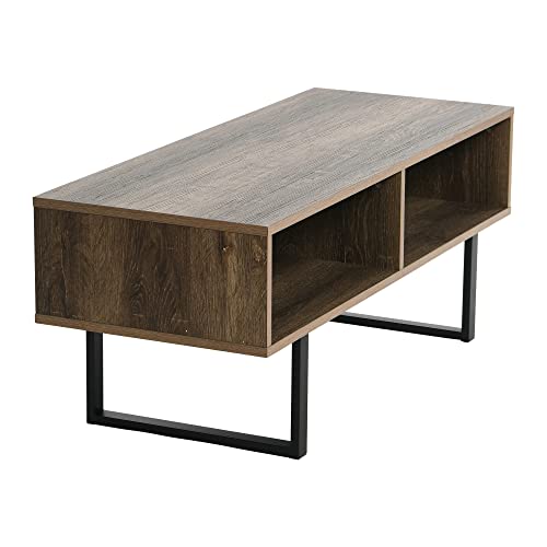 Household Essentials Jamestown TV Stand Coffee Table with Rectangular Storage Compartments Ashwood Rustic Wood Grain and Black Metal - color: Taupe