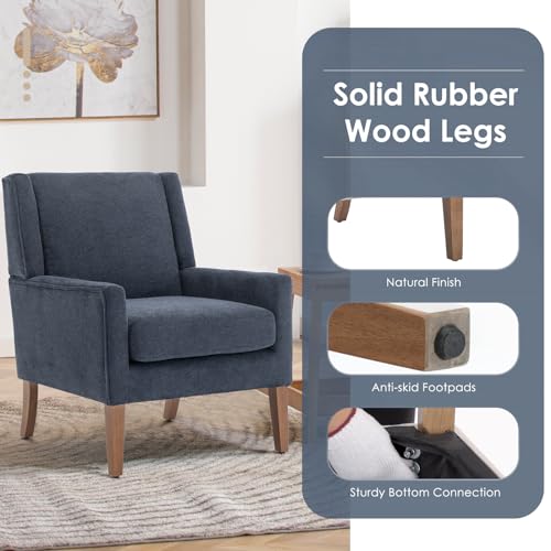 COLAMY Modern Wingback Living Room Chair, Upholstered Fabric Accent Armchair, Single Sofa Chair with Lounge Seat and Wood Legs for Bedroom/Office/Reading Spaces, Blue - color: Blue, size: Set of 1