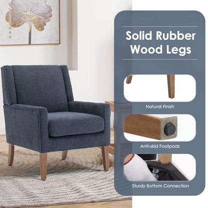 COLAMY Modern Wingback Living Room Chair, Upholstered Fabric Accent Armchair, Single Sofa Chair with Lounge Seat and Wood Legs for Bedroom/Office/Reading Spaces, Blue - color: Blue, size: Set of 1