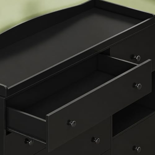 Kids Dresser Cabinet with 6 Drawers, Changing Table for Nursery with Shelf, Multi-Functional Chest of Drawers, Kids Bedroom Furniture, Nightstand for Children's Room, Black - color: Black