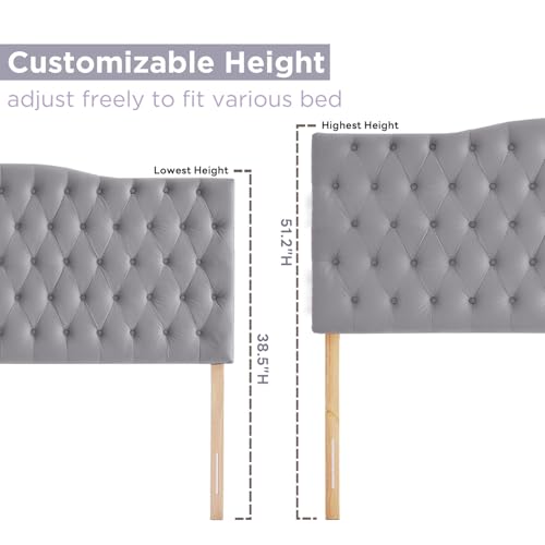 Iroomy Upholstered High Queen Headboard, Button Diamond Tufted Headboard with Adjustable Height and Solid Wood Leg, Linen Fabric Padded Headboards for Queen Size Bed, Mordern Head Board, Grey Velvet - color: Grey-velvet, size: High Queen