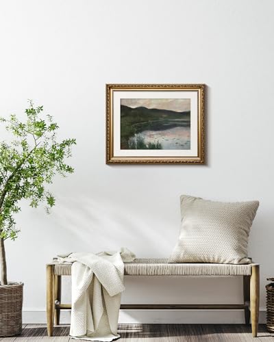 ARPEOTCY Gold Framed Scenery Wall Art, Living Room Bedroom River Landscape Pictures Wall Decor, Farmhouse Retro Decor, Canvas Prints, Antique Picture Frame Vintage Paintings,13x16 Inch - color: Summer Night Landscape, size: 16"L x 13"W
