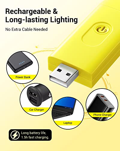 DEWENWILS Rechargeable Book Light for Reading in Bed, Warm White, Brightness Adjustable for Eye Care, LED Clip on Book Lights for Kids, Portable Bookmark Light, Yellow | 315° Flexible Holder Bends, 2 Brightness Levels, Warm White, Portable Bookmark Light