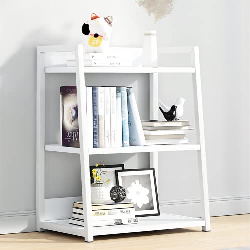 IOTXY 3 Tier Ladder Shelf Bookcase, 19.7" x 11.8" x 27" in, White | Stable Trapezoid Iron Frame, Fits Books Decor and Toys, Holds 20 Lbs per Shelf, Suitable for Living Room and Bedroom - color: White, size: 3-Tier
