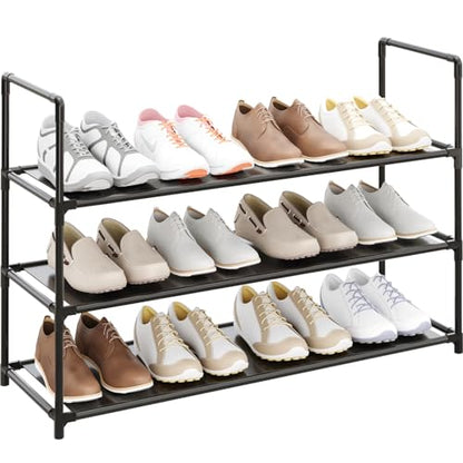 3-Tier Stackable Shoe Rack, Sturdy & Durable Long Shoe Shelf Storage Organizer for Entryway, Bedroom, Floor,10-12 Pairs of Shoes,Black - size: 3-Tier(28.5"W)