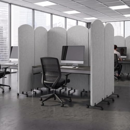 72 x 66 Inch 3 Panel Soundproof Room Divider with Wheels | Portable Mobile Cubicle Wall, with Detachable Whiteboards, for Office Library School Classroom, Light Gray - color: Light Gray With Whiteboard