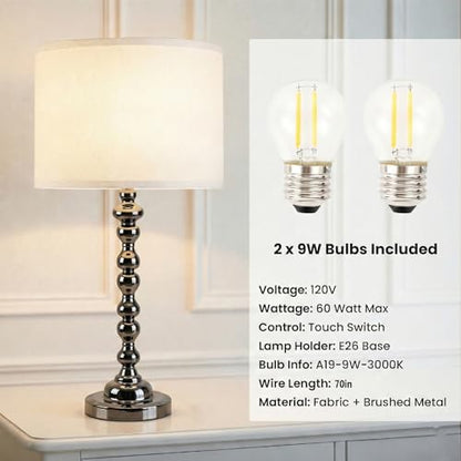 Modern Gourd Table Lamps Set of 2, Touch Control Bedside Lamp for Nightstand with USB Ports, 3-Way Dimmable Nightstand Lamps for Living Room Bedroom Table, Black - color: Black