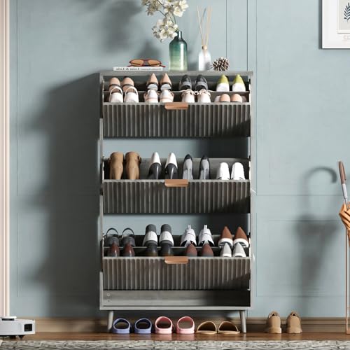 Shoe Cabinet Storage,Modern Freestanding Organizer with 3 Flip Drawers,Narrow Shoe Rack Cabinet for Entryway,Grey - color: Grey, size: 3-Drawers