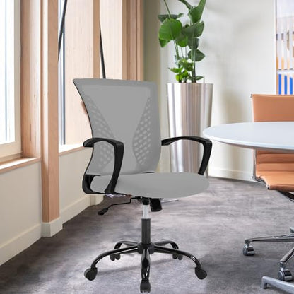 FDW Home Office Chair Mid Back PC Swivel Lumbar Support Adjustable Desk Task Computer Ergonomic Comfortable Mesh Chair with Armrest (Grey) - color: Grey