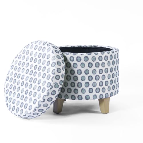 HomePop 19" Round Storage Ottoman - Green Medallion Ikat Print - color: Small Green Medallion Ikat Print