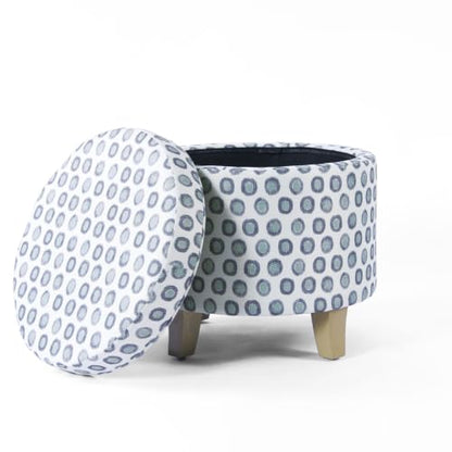 HomePop 19" Round Storage Ottoman - Green Medallion Ikat Print - color: Small Green Medallion Ikat Print
