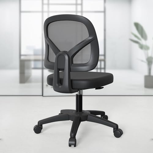 Swivel Armless Office Desk Chair No Arms with Back Support Rolling Wheels for Small Spaces Adult