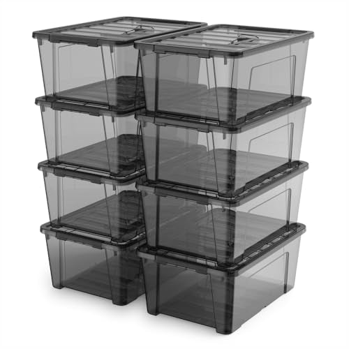 8 Pack Black Clear Plastic Storage Bins with Lids/Handle, Stackable Small Latching Storage Boxs for Organization （ 5 Quart ） - color: Black