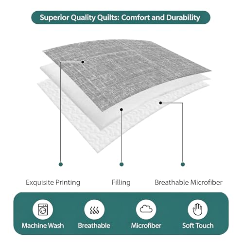 Queen Quilt Bedding Set, Minimalist Gray Aesthetic Soft Microfiber Summer Bedspread Coverlet with 2 Pillow Shams for All Season, Retro Linen Textured Breathable Bedding Set for Hot Sleepers - size: Queen