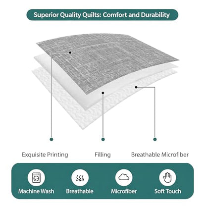 Twin Quilt Bedding Set, Minimalist Gray Aesthetic Soft Microfiber Summer Bedspread Coverlet with 2 Pillow Shams for All Season, Retro Linen Textured Breathable Bedding Set for Hot Sleepers - size: Twin
