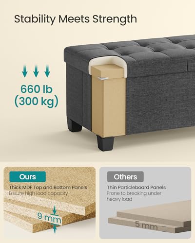 SONGMICS Storage Ottoman Bench with Legs, Folding Ottoman Foot Rest with Flipping Lid, Bench with Storage, for Living Room, Bedroom, Entryway, Linen-Look Fabric, 43.3 Inches, Slate Gray ULSF079GN01 - color: Slate Gray, style: with Flipping Lid