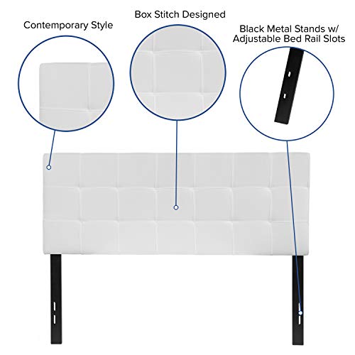 EMMA + OLIVER White Full Quilted Tufted Headboard | Adjustable Bed Rail Slots, Fabric Upholstered - color: White, size: Full