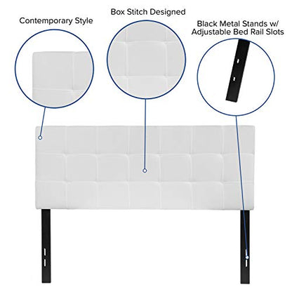 EMMA + OLIVER White Full Quilted Tufted Headboard | Adjustable Bed Rail Slots, Fabric Upholstered - color: White, size: Full