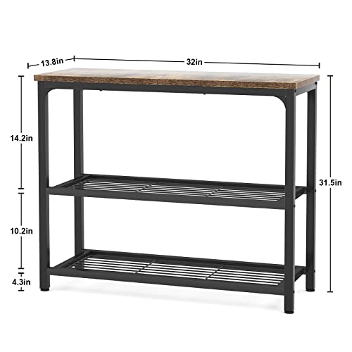 Ecoprsio Small Console Table, Sofa Table with Double Mesh Shelves, Industrial Entryway Table for Entryway, Hallway, Foyer, Front Hall, Sofa Couch, Living Room, Bar, Kitchen, 32 Inch, Rustic - color: Rustic Brown, style: 3-Tier