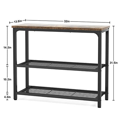 Ecoprsio Small Console Table, Sofa Table with Double Mesh Shelves, Industrial Entryway Table for Entryway, Hallway, Foyer, Front Hall, Sofa Couch, Living Room, Bar, Kitchen, 32 Inch, Rustic - color: Rustic Brown, style: 3-Tier
