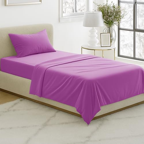 Lavish Home 3-Piece Brushed Microfiber Twin Sheet Set - Bedding with Wrinkle and Stain-Resistant Fitted and Flat Sheets Plus Pillowcase (Purple) - color: Purple, size: Twin