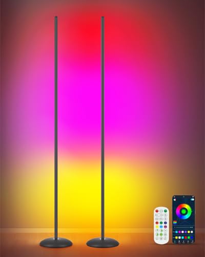 Corner Floor Lamp, 2-Pack RGB LED Floor Lamps for Living Room | APP & Remote Control, Dimmable 16 Million Color Changing & 213 Scenes, Music Sync, Standing LED Lights for Bedroom - color: Black, size: 2_Pack