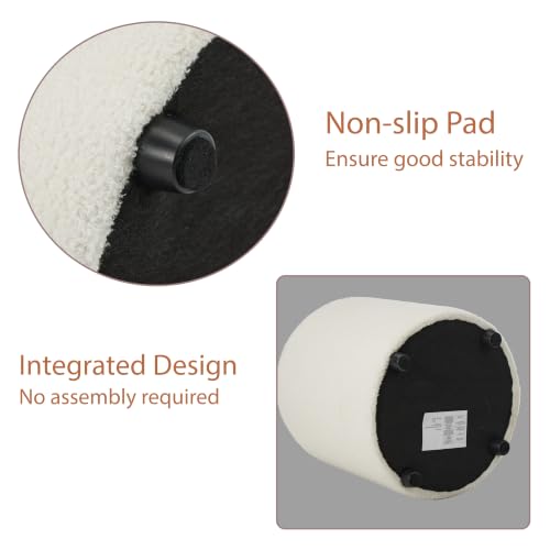 Modern Round Vanity Stool, Small Ottoman, Cute Fabric Foot Stool, Teddy Fleece Footrest, Upholstered Vanity Chair, Stool for Makeup, Bedroom, Living Room (2, Round-White) - color: Round-white