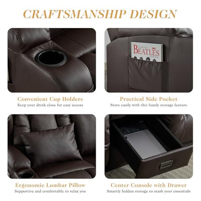 Loveseat Recliner Sofa,RV Wall Hugger Recliners with Flip-up Console,Reclining Loveseat Sofa Recliner with Cup Holders/Lumbar Pillows for Small Spaces,RV Furniture (Brown,68" 2-Seater) - color: Brown, size: 68" 2-Seater