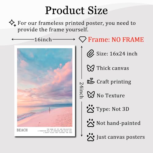 Pink and Blue Coastal Wall Art Cute Preppy Summer Pictures Aesthetic Summer Posters Trendy Beach Pictures Blue Ocean Painting Coastal Cowgirl Artwork Beach Wave Picture for Home Room 16x24in Frameless - color: C3Unframed