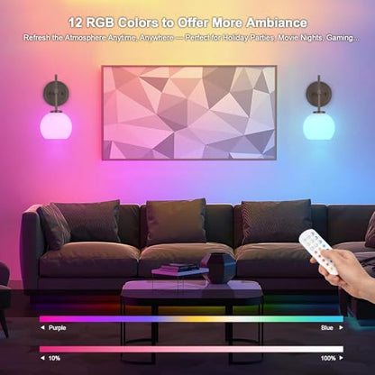 Oil Rubbed Bronze Wireless Rechargeable Wall Sconces Set of 2, Battery Operated Wall Lights with Remote Control, LED Dimmable Wall Lamp with Opal White Glass Shade, 12 Colors RGB & 3 CCT Bulb - color: Oil Rubbed Bronze & Opal Glass, size: Battery 12 Inch