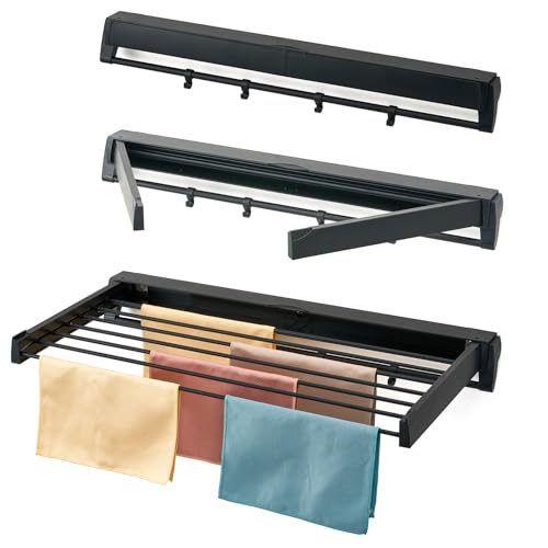 Wall Mounted Drying Rack, Aluminum Collapsible, 88 lbs Capacity, Foldable Laundry Rack for Drying Clothes (Black)