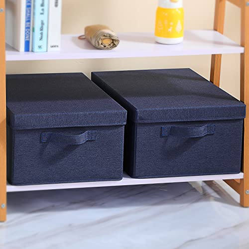 HOONEX Foldable Storage Bins with Lids, Pack of 2, Storage Boxes with 2 Carrying Handles and Heavy Cardboard, 16.5" L x 11.8" W x 7.5" H for Shoes, Clothes, Blue - color: Blue