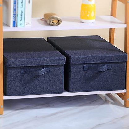 HOONEX Foldable Storage Bins with Lids, Pack of 2, Storage Boxes with 2 Carrying Handles and Heavy Cardboard, 16.5" L x 11.8" W x 7.5" H for Shoes, Clothes, Blue - color: Blue