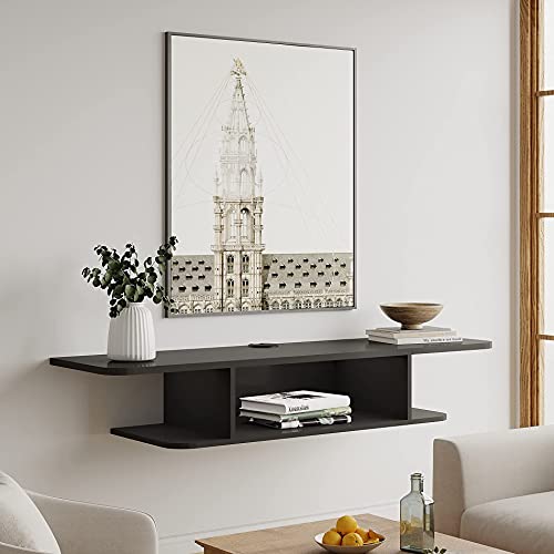 FITUEYES Floating Entertainment Center Wall Mounted Media Console TV Stand Component Shelf TV Wall Cabinet, Black - color: Black