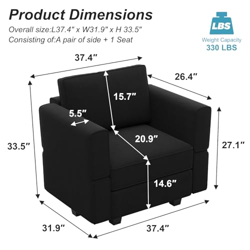 Belffin Modular Sectional Arm Accent Chair with Storage Seat Velvet Armchair Single Sofa Club Chair Black - color: Black, size: Armchair