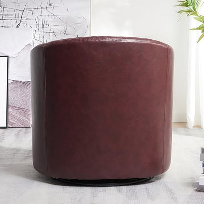 KINWELL 29" W Faux Leather Tufted PU Swivel Barrel Accent Chair, Red | No Assembly Vegan Leather Upholstered Swivel Club Chair with Nailhead Trim, Modern Armchair for Small Spaces Apartment - color: Red, style: Set of 1