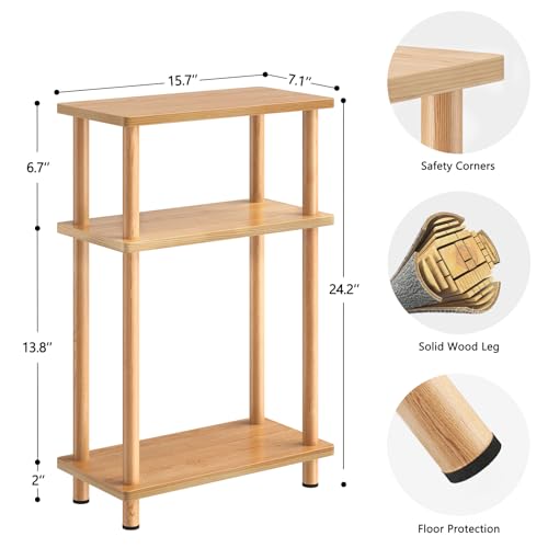 Apicizon Small Narrow Side Table, 3-Tier Skinny End Table, Natural | Sofa Side Table, Slim End Table, Wood Storage Shelf, Slim Nightstand Bedside Table for Narrow Spaces, Living Room, Bedroom - color: Natural, style: Narrow Side Table