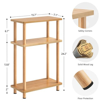 Apicizon Small Narrow Side Table, 3-Tier Skinny End Table, Natural | Sofa Side Table, Slim End Table, Wood Storage Shelf, Slim Nightstand Bedside Table for Narrow Spaces, Living Room, Bedroom - color: Natural, style: Narrow Side Table