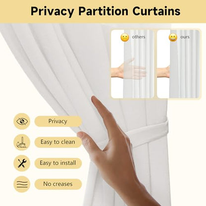 U-Shape Privacy Curtains for Room Divider, 1 Panel, 8.53ft, White | Metal Support Wall Mounted Privacy Curtain, Portable, For Fitting Room Beauty Salon Bedroom and Hospital