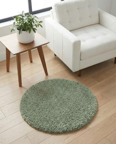 Rugs.com - Zermatt Shag Rug – 2 Ft Round Sage Green Plush Shag Rug – Ultra Soft High Pile for Bedrooms, Nurseries, and Cozy Nooks - color: Sage, size: 2' (Round)