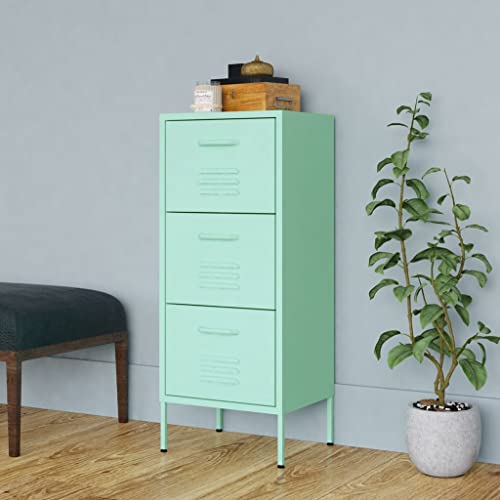 3 Drawer Steel Storage Cabinet, Mint Accent Organizer, 40" H | Sturdy metal organizer chest for home office or living room, featuring adjustable feet and smooth gliding drawers. - color: Green-a, size: Medium