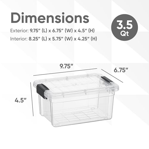 Superio Clear Storage Bins with Lids, 3 Quart BPA Free Plastic Containers, Transparent Boxes for Organizing, Stackable Crates, Organizer Totes for Home, Office, School, and Dorm - size: 3.5 Qt, style: 8 Pack