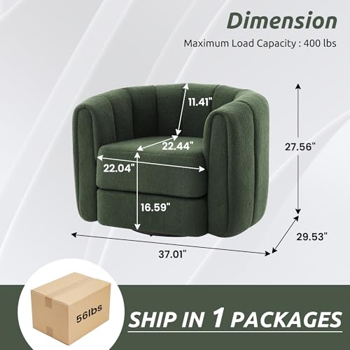 GRAINELL Swivel Accent Chair, Pumpkin-Shaped Teddy Fabric Armchair (Green) | Cozy Round Swivel Barrel Chairs with Thick Cushion for Alduts for Living Room Office Bedroom