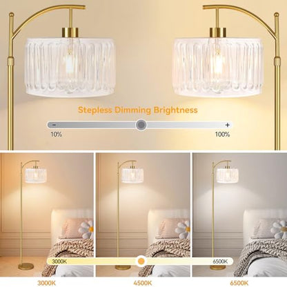 ILLMTW Glass Floor Lamp for Living Room,Bedroom,Gold Dimmable Standing Lamp with Remote,Brass White Tall Lamp Boho Mid Century Modern Floor Lamps Arc Floor Light Lamp Bohemian - size: Floor Lamp-28