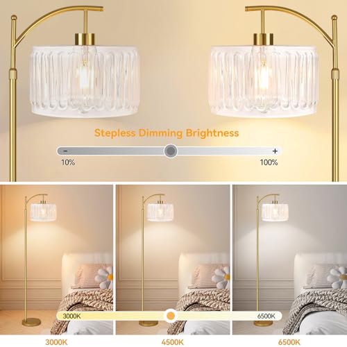 QIYIZM Glass Floor Lamp for Living Room,Bedroom,Gold Dimmable Standing Lamp with Remote,Brass White Tall Lamp Boho Mid Century Modern Floor Lamps Arc Floor Light Lamp Girls Kids Bohemian - size: 26-Floor Lamp