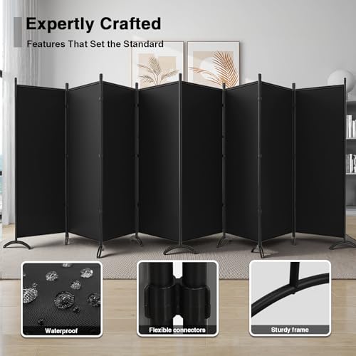 Room Divider-Folding Privacy Screens, 6 ft Partition Room Dividers Wall for Separation, Home, Office, Classroom, Studio (Black, 8 Panel) - color: Black, size: 8 Panel