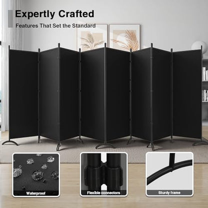 Room Divider-Folding Privacy Screens, 6 ft Partition Room Dividers Wall for Separation, Home, Office, Classroom, Studio (Black, 8 Panel) - color: Black, size: 8 Panel