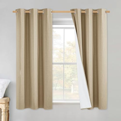 NICETOWN 100% Absolutely Blackout Linen Curtains with Thermal Insulated White Liner, Camel, 34" Wide by 48" Long, 2 Pieces, Linen Blend Window Drapes Privacy Window Treatments for Bedroom/Kids Room - color: Camel, size: 34"W x 48"L (Pack of 2)