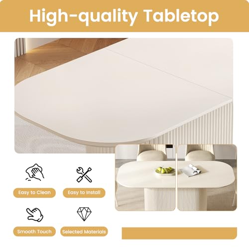Guyii 63" Cream White Dining Table for 6 People Oval Kichen Table Modern Dining Room Table for 6 Island for Dining Room Restaurant Breakfast Nook - size: 62.99“