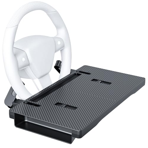 2-in-1 Car Steering Wheel Desk & Seat Gap Organizer Filler Tray | Foldable Adjustable Height Car Desk for Laptop Computer Tablet, Eating - Portable Table for Car Workstation Truck SUV Tesla